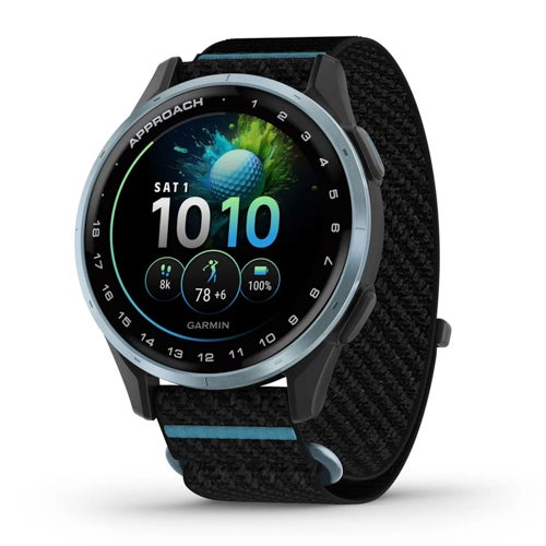 Approach J1 Junior GPS Golf Watch, Cloud Blue Aluminum Bezel w/ Black/Azure Band