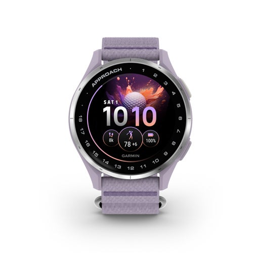 Approach J1 Junior GPS Golf Watch, Silver Aluminum Bezel w/ Lilac Band
