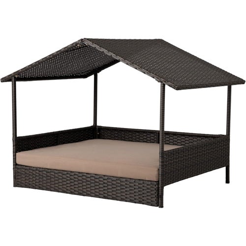 Pet Rattan Wicker Indoor/Outdoor Cabana Raised Pet Bed