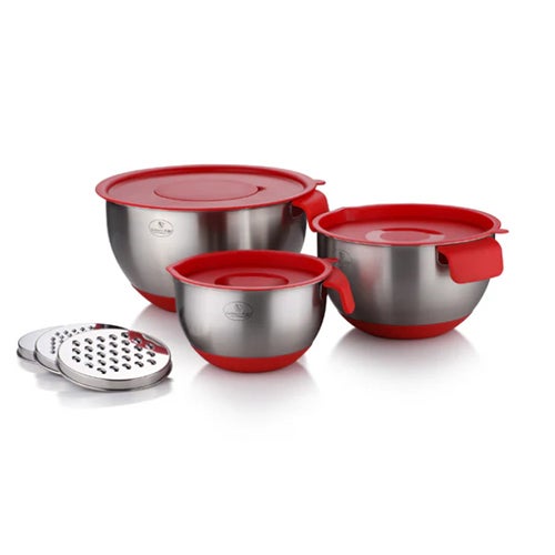 10pc Stainless Steel Mixing Bowl Set, Red