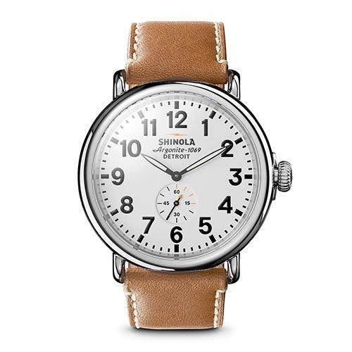 Mens' Runwell Largo Tan Leather Strap Watch, White Dial