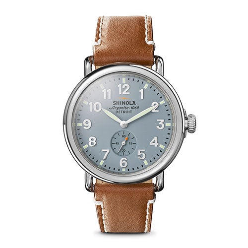 Unisex Runwell Largo Tan Leather Strap Watch, Slate Blue Dial