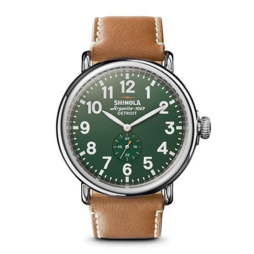 Mens' Runwell Largo Tan Leather Strap Watch, Green Dial