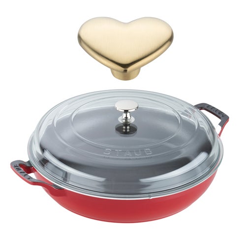 3.5qt Cast Iron Braiser w/ Glass Lid & Heart Knob, Cherry