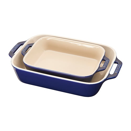 2pc Ceramic Rectangular Baking Dish Set, Dark Blue