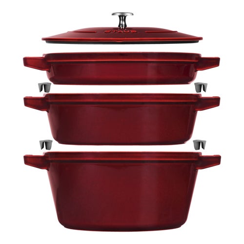 4pc Cast Iron Stackable Cookware Set, Grenadine