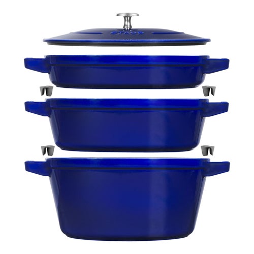 4pc Cast Iron Stackable Cookware Set, Dark Blue