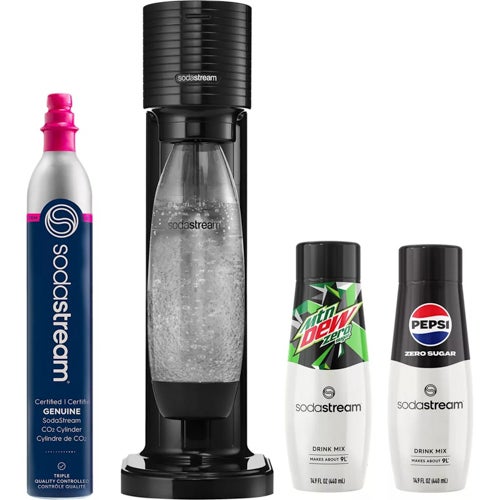 Gaia Sparkling Water Maker Starter Kit w/ 2 Bonus Flavors, Black