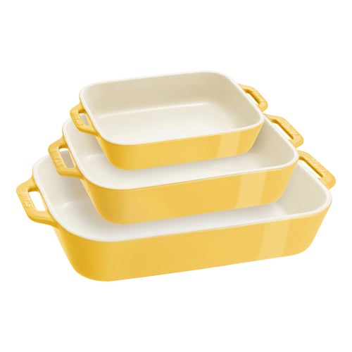 3pc Ceramic Rectangular Baking Dish Set, Citron