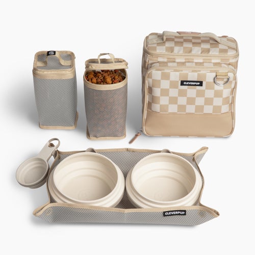 Bistro Box Dog Food Travel Kit - Large, Tan Checkerboard