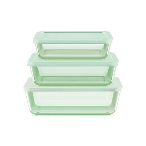 6pc Simply Store Rectangular Tinted Glass Food Storage Set, Green Lids