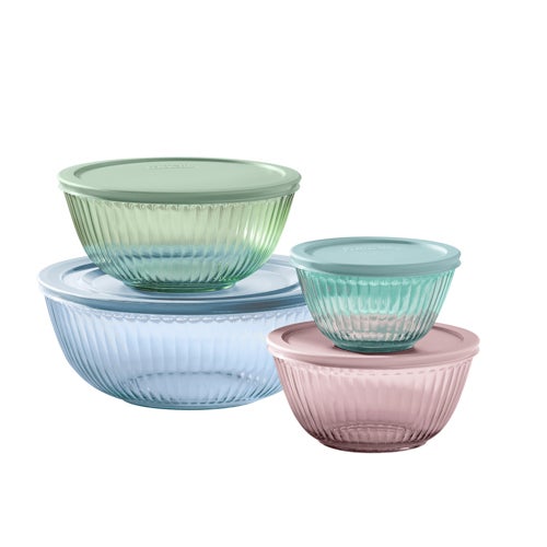 8pc Sculpted Tint Glass Mixing Bowl Set, Multi Color