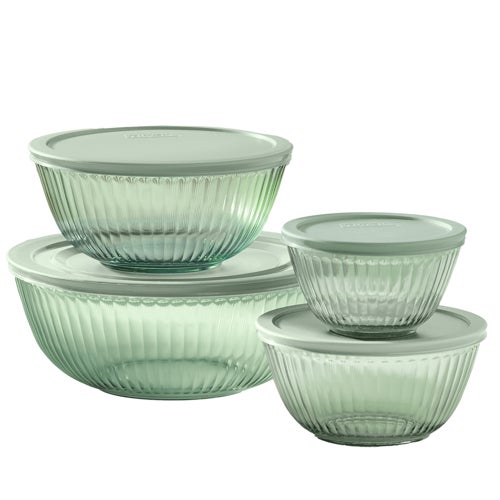 8pc Sculpted Tint Glass Mixing Bowl Set, Green