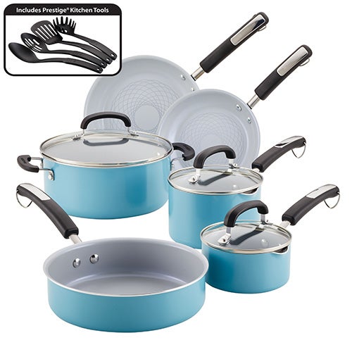 13pc Eco Advantage Ceramic Nonstick Cookware Set, Aqua