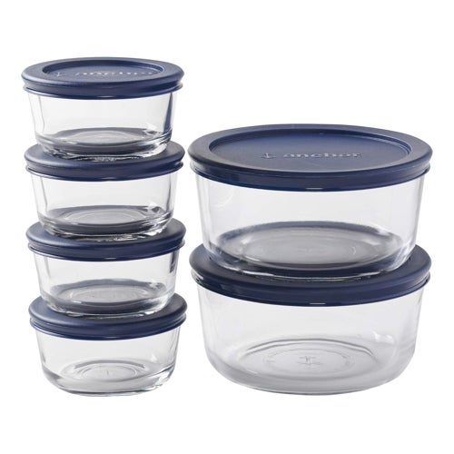 12pc Glass Storage Container Set w/ SnugFit Lids, Navy Blue