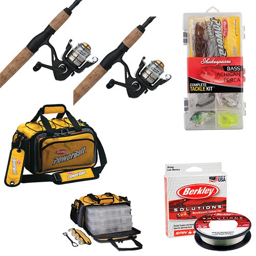 Fishing Duo Package 2 Rod/Reel Combos, Line, Tackle Bag, Tackle Box