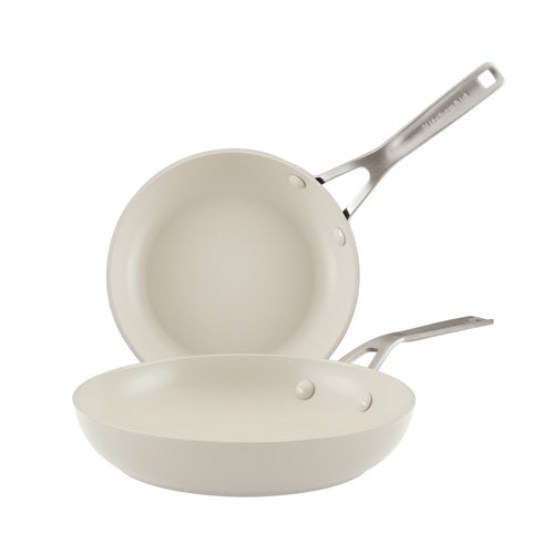 2pc Ceramic Forged Aluminum Frypan Set, Porcelain White