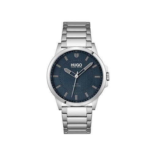 Mens First Silver-Tone Stainless Steel Watch, Blue Dial
