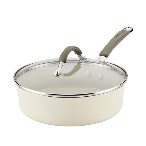 3qt Cucina Ceramic Nonstick Saute Pan w/ Lid, Almond