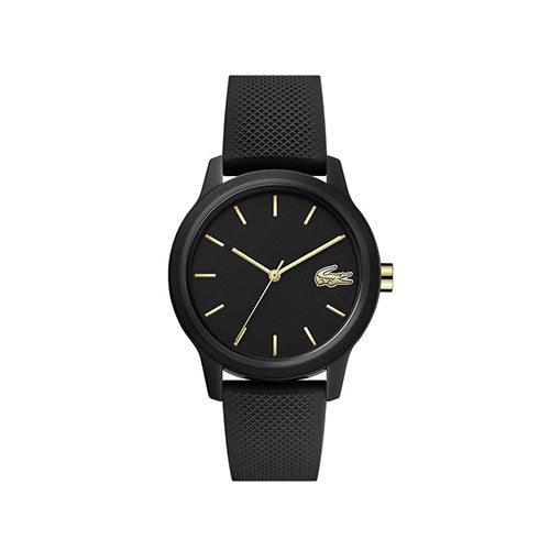 Ladies 12.12 Black Silicone Strap Watch, Black Dial