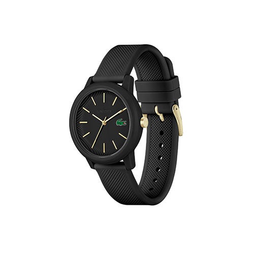 Ladies 12.12 Black Silicone Strap Watch, Black Dial