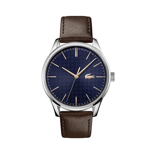 Mens Vienna Brown Leather Strap Watch, Dark Blue Dial