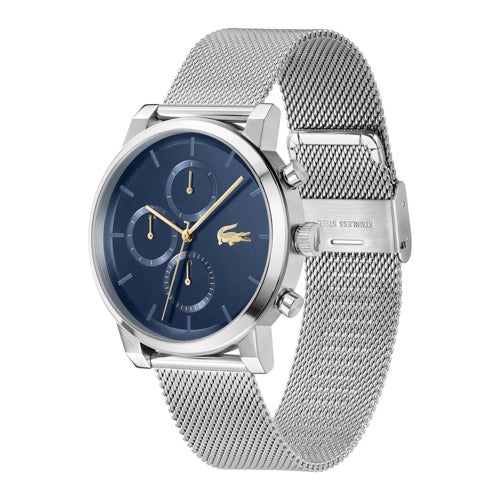 Mens Replay Multi-Function Silver-Tone Stainless Steel Mesh Watch, Blue Dial