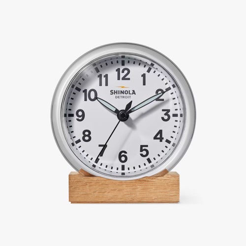6" Runwell Desk Clock, Chrome/White