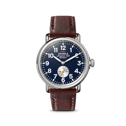 Unisex Runwell Cattail Leather Strap Watch, Midnight Blue Dial