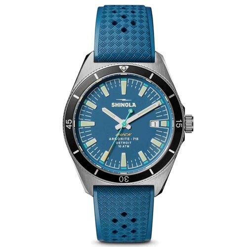 Mens The Duck 1040 Silver & Blue Rubber Strap Watch, Blue Dial
