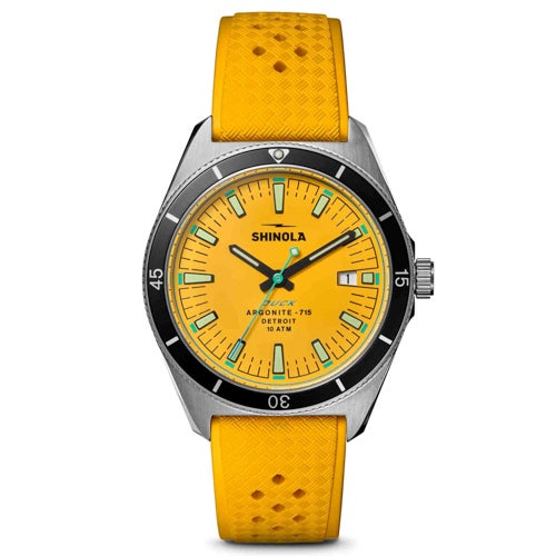 Mens The Duck 1040 Silver & Canary Rubber Strap Watch, Canary Dial
