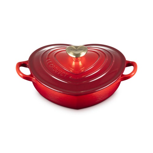 Shallow Heart  Cast Iron Cocotte w/ Heart Knob, Cerise