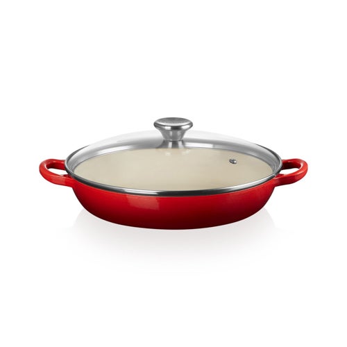 2.25qt Traditional Cast Iron Braiser w/ Glass Lid, Cerise