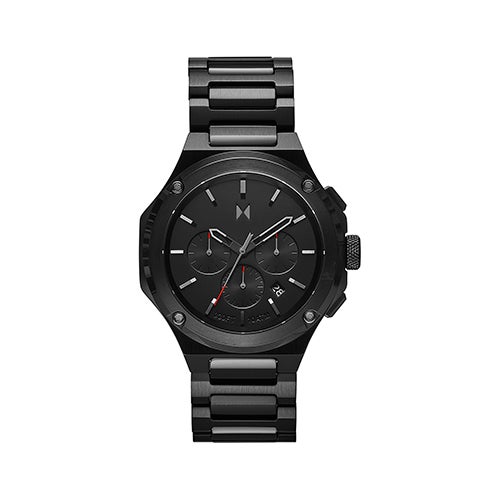 Mens Raptor Molten Black Chronograph Stainless Steel Watch, Black Dial