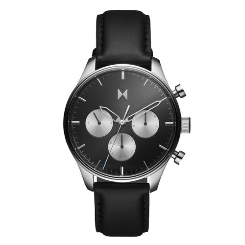 Men's Airhawk Multi-Dial Black Leather Strap Watch, Black Dial