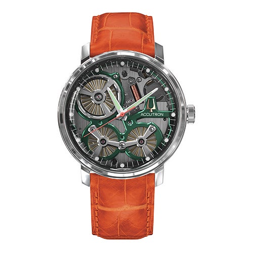 Men's Spaceview 2020 Electrostatic Orange Alligator Strap, Smoke Gray Dial