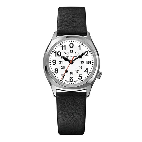 Unisex Legacy Automatic R.R.O. Black Leather Strap Watch, White Dial