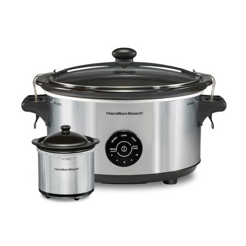 Stay or Go 7qt Programmable Slow Cooker w/ Party Dipper, Silver