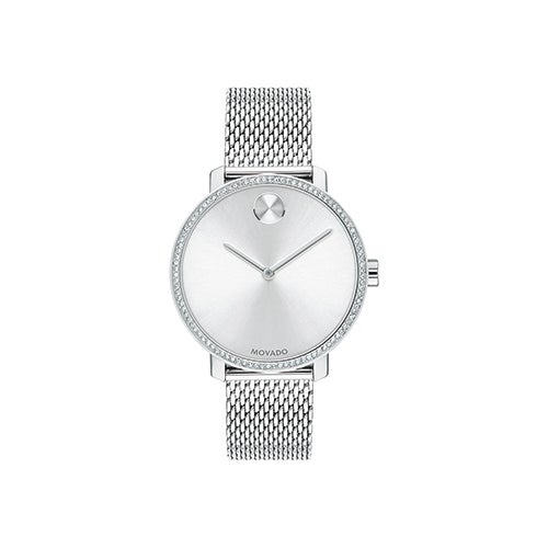 Ladies BOLD Shimmer Crystal Silver-Tone Stainless Steel Watch, Silver Dial