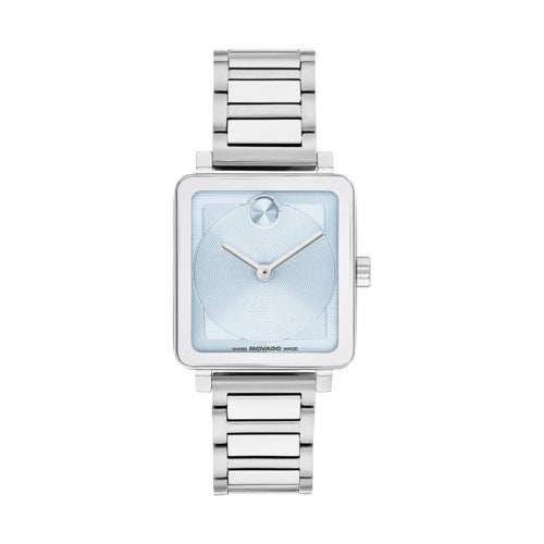 Ladies BOLD Evolution 2.0 Silver-Tone SS Square Watch, Light Blue Dial