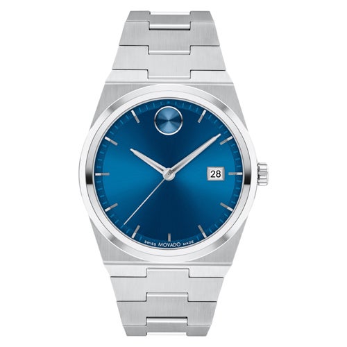 Unisex BOLD Quest Silver-Tone Stainless Steel Watch, Blue Dial