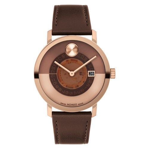 Unisex BOLD Evolution 2.0 Brown Leather Strap Watch, Brown Skeleton Dial