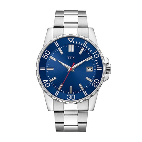 TFX Mens Silver-Tone Stainless Steel Watch, Blue