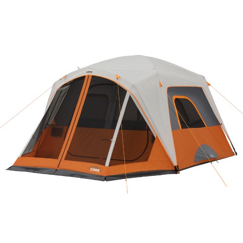 6 Person Straight Wall Cabin Tent w/ Screen Room, Orange