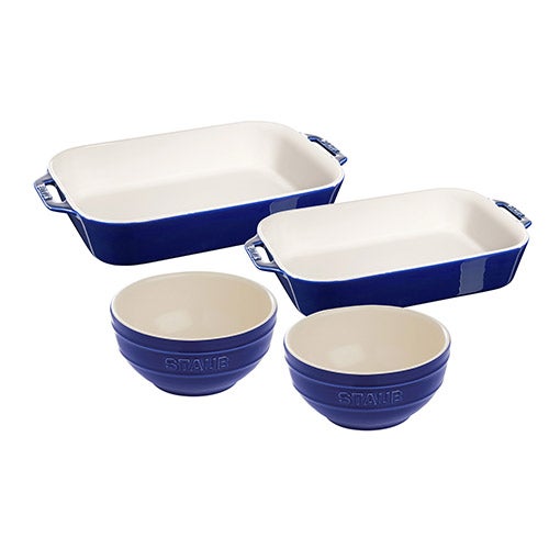 4pc Ceramic Baking & Bowl Set, Dark Blue