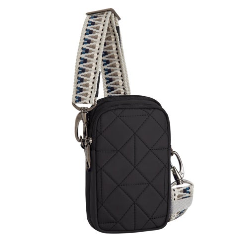 Boho Anti-Theft 2 Compartment Phone Crossbody, Geo Black
