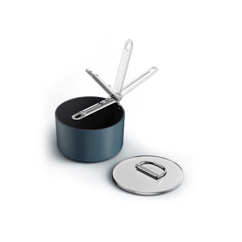 Space 2.9qt Ceramic Nonstick Space Saving Saucepan w/ Lid, Midnight Blue