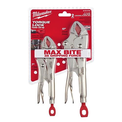 2pc Curved Jaw Locking Pliers, 7" & 10"