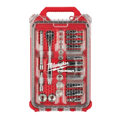 28pc 3/8 Drive Ratchet & Socket Set w/ Packout Low-Profile Compact Organizer - S