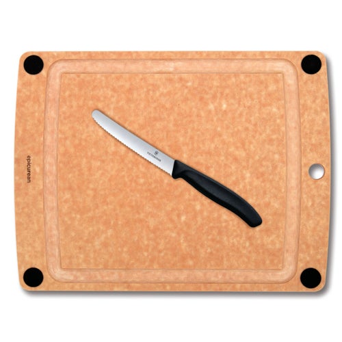 All-in-One Large Natural Cutting Board w/ Black Utility  Knife